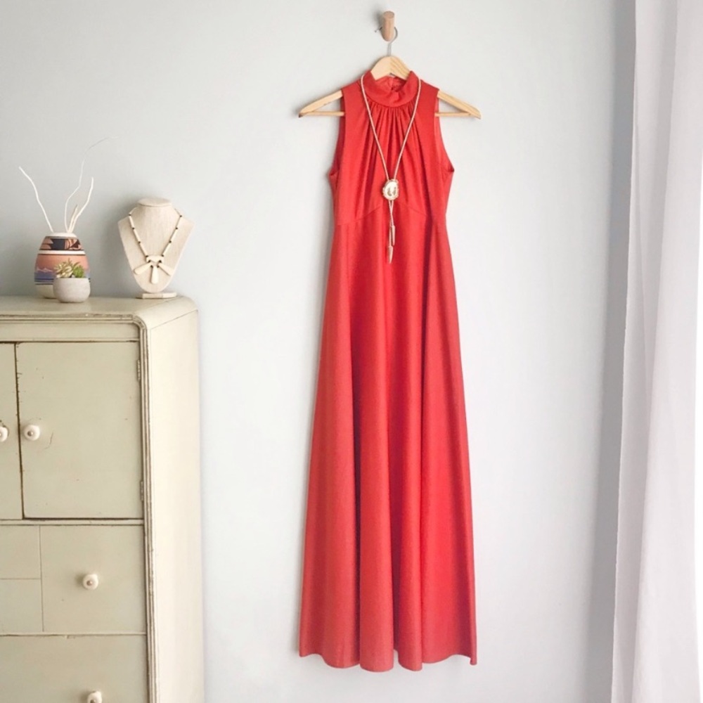 VINTAGE Terracotta Empire Waist Maxi Dress 1960s Party Prom Holiday